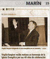 Homenaje a Virgilio Vangioni, director del Coro Evangélico de Marín