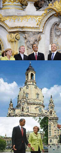 Dresden: Merkel y Obama oran por la paz mundial en la catedral protestante