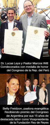 Lucas Leys, Marcos Witt y Betty Freidzon condecorados en Perú y en Argentina