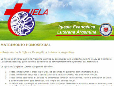 La Iglesia Evangélica Luterana Argentina, contraria a la ley del matrimonio gay