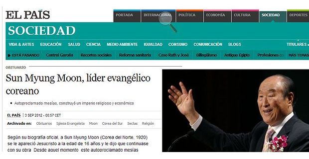El País publica la aclaración de que Moon no era evangélico