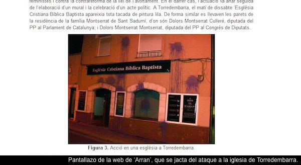 El grupo radical ‘Arran’ ataca iglesia evangélica en Torredembarra