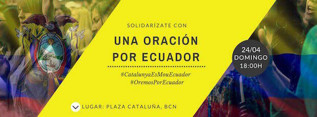 Cartel de la convocatoria de oración por Ecuador, en Barcelona.,oracion ecuador