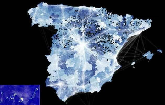 mapa lumínico de España,mapa lumínico, España noche