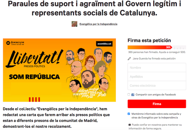 Captura de pantalla de la carta y petición en Change.org.,