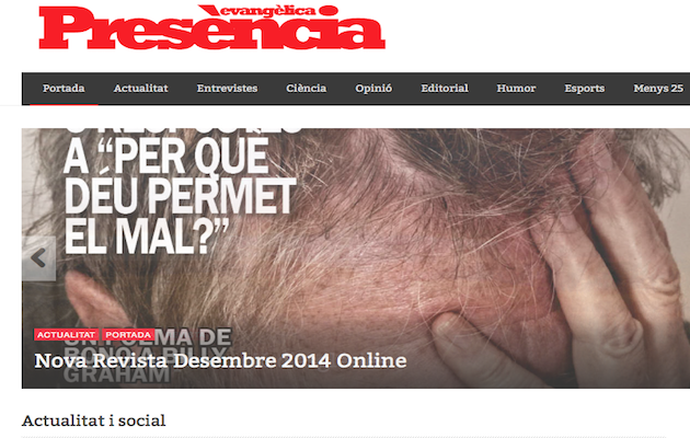 Portada de la edición web de Presencia Evangélica.,