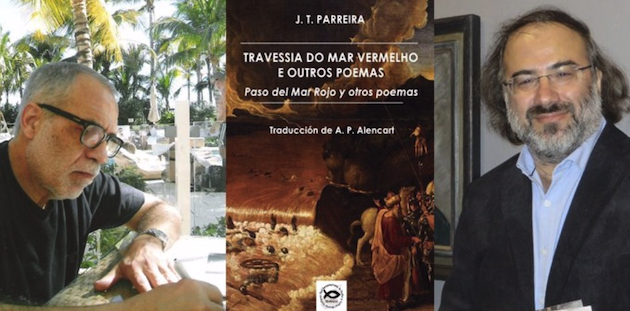 J.T. Parreira, Alfredo Pérez Alencart, y la portada del nuevo libro.,