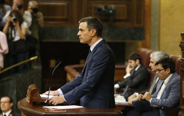 El candidato a la presidencia del gobierno, Pedro Sánchez, durante su intervención. / Facebook Congreso de los Diputados,